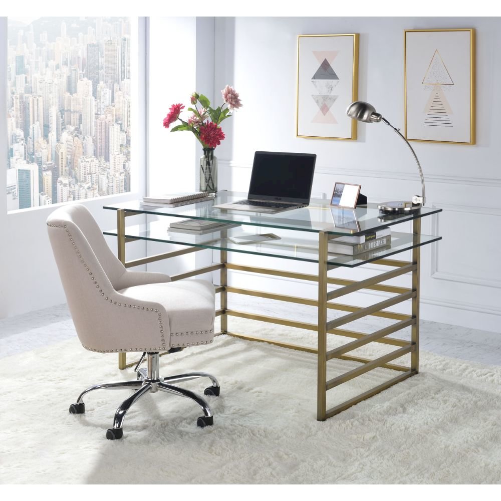 Shona Writing Desk, Antique Gold & Clear Glass