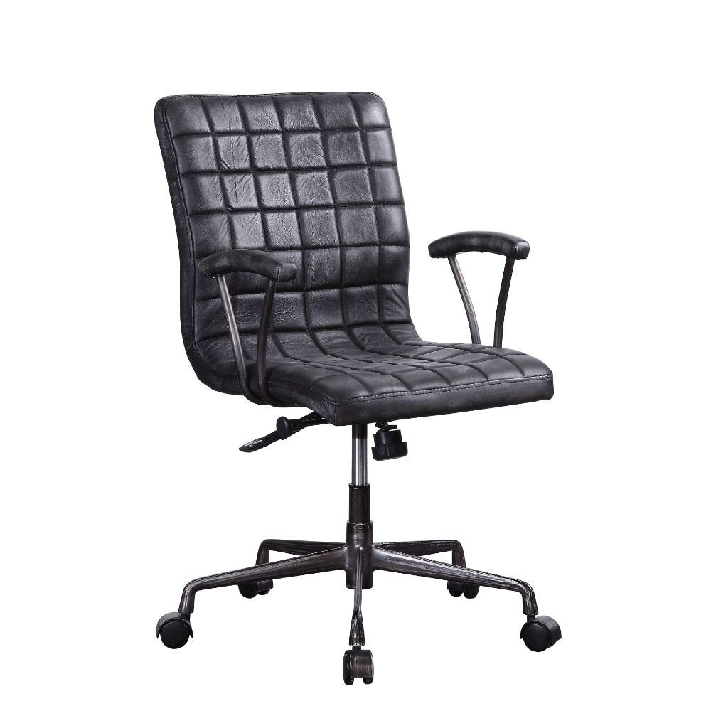 Barack Swivel Office Chair, Vintage Black Top Grain Leather & Aluminum