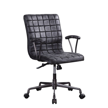 Barack Swivel Office Chair, Vintage Black Top Grain Leather & Aluminum