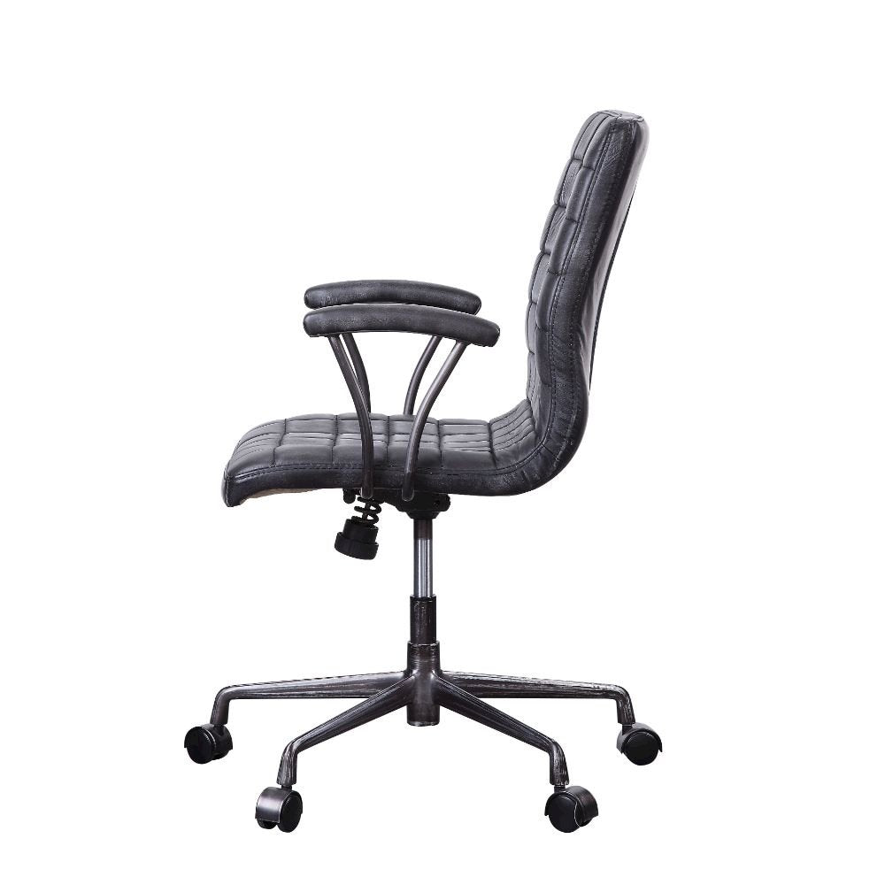 Barack Swivel Office Chair, Vintage Black Top Grain Leather & Aluminum