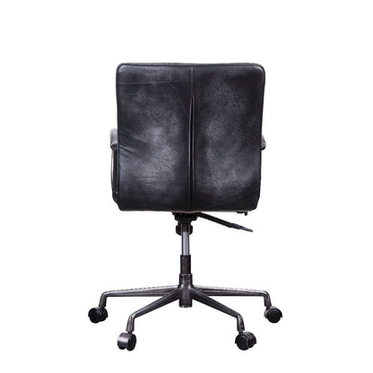 Barack Swivel Office Chair, Vintage Black Top Grain Leather & Aluminum