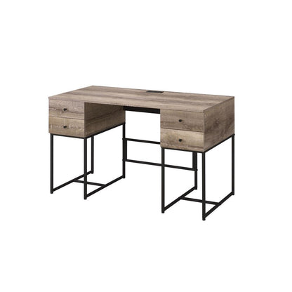 Desirre Writing Desk w/USB Port, Rustic Oak & Black