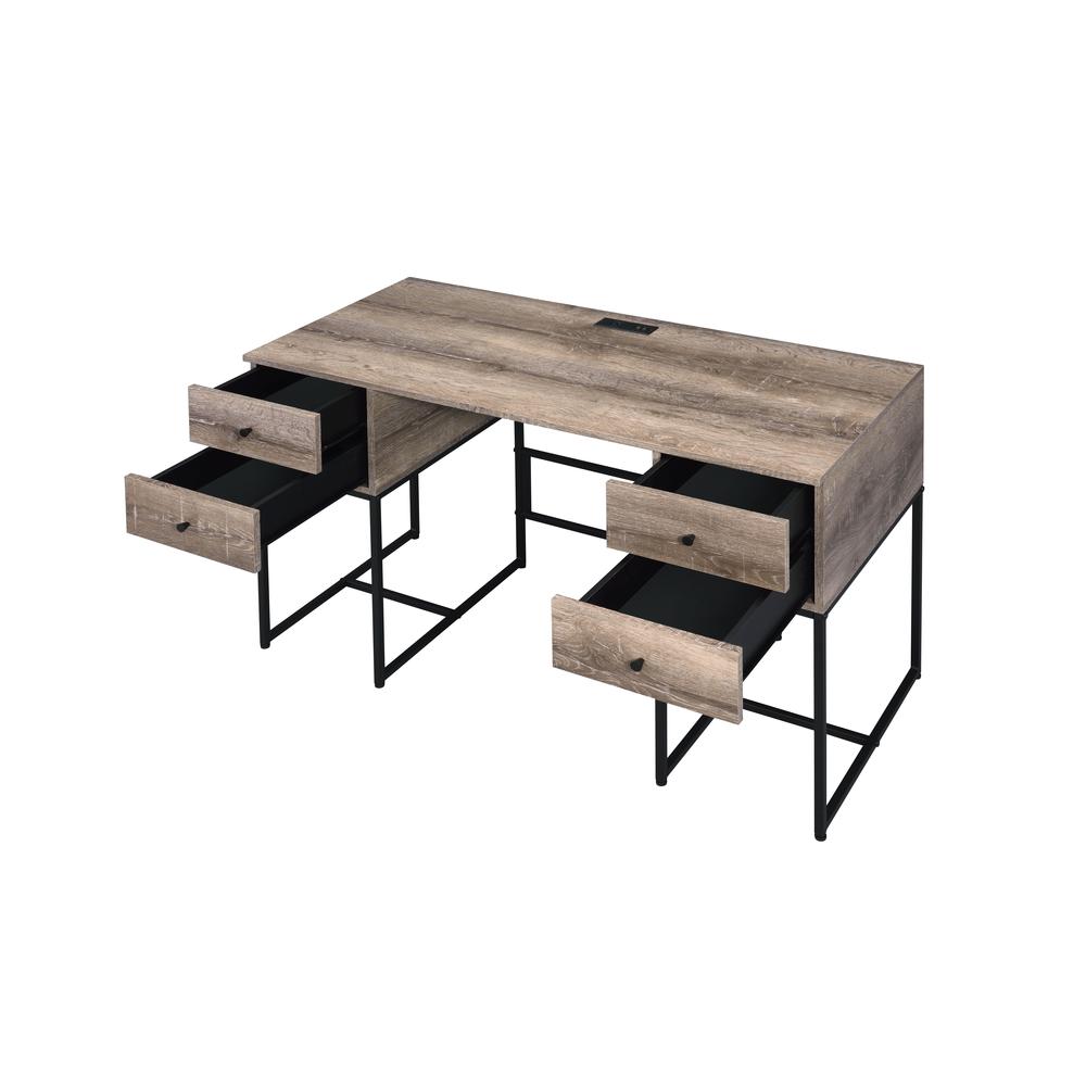 Desirre Writing Desk w/USB Port, Rustic Oak & Black