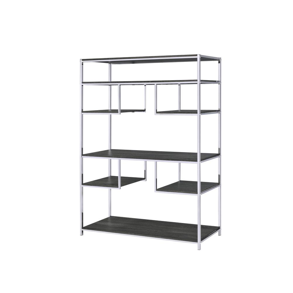 Vonara BookShelf, Rustic Gray Oak & Chrome