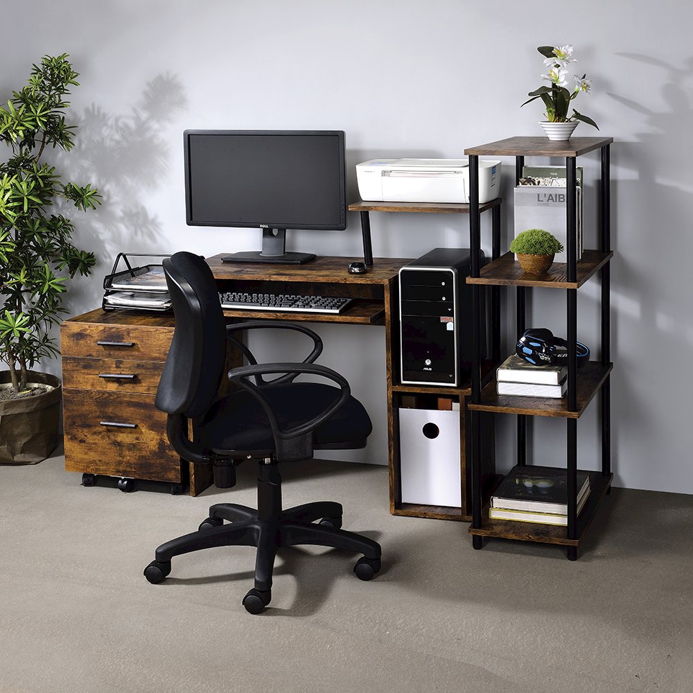 Lyphre Computer Desk, Weathered Oak & Black