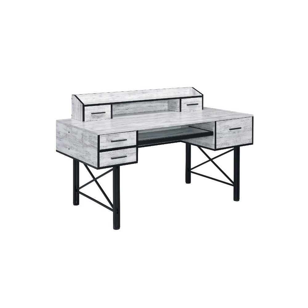 Safea Computer Desk, Antique White & Black