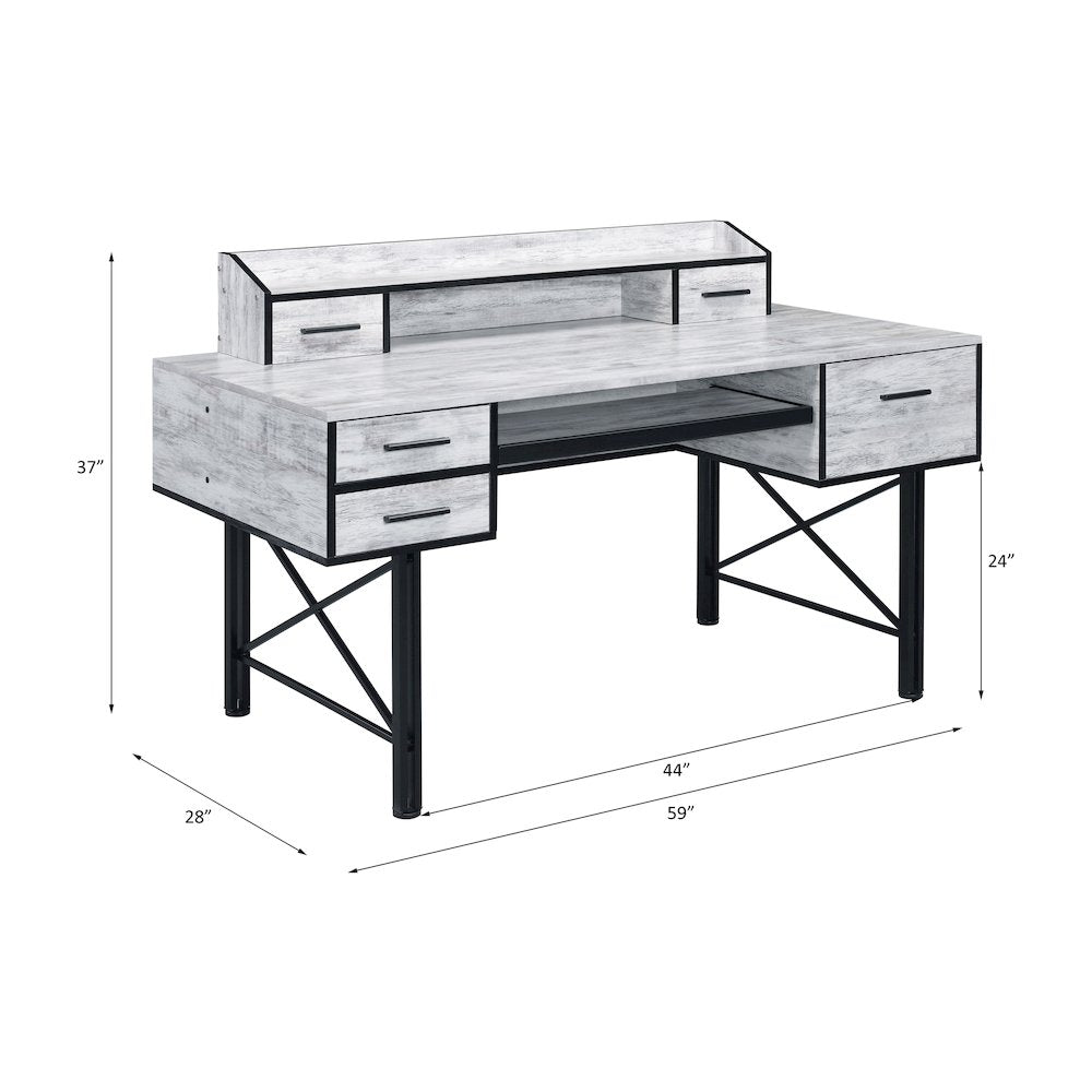 Safea Computer Desk, Antique White & Black