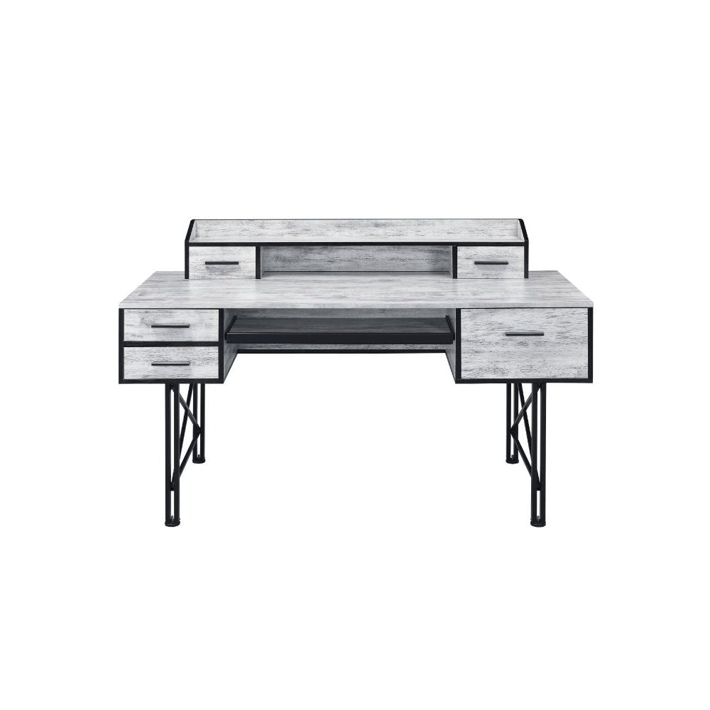 Safea Computer Desk, Antique White & Black
