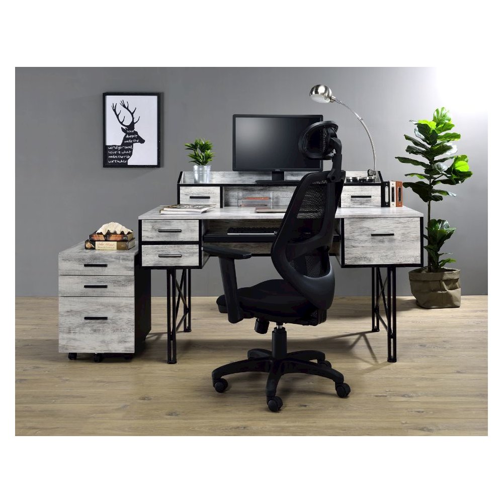 Safea Computer Desk, Antique White & Black