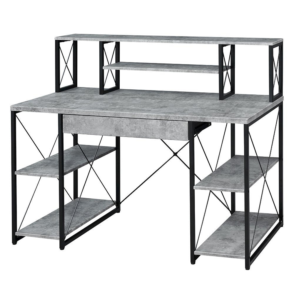 Amiel Writing Desk, Faux Concrete & Black