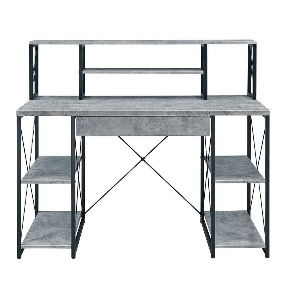 Amiel Writing Desk, Faux Concrete & Black
