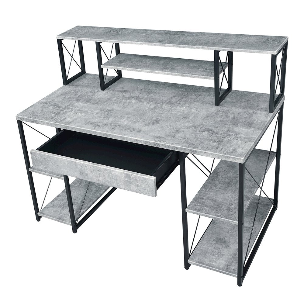 Amiel Writing Desk, Faux Concrete & Black