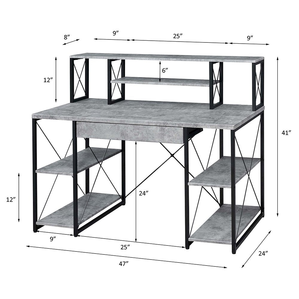 Amiel Writing Desk, Faux Concrete & Black