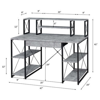 Amiel Writing Desk, Faux Concrete & Black