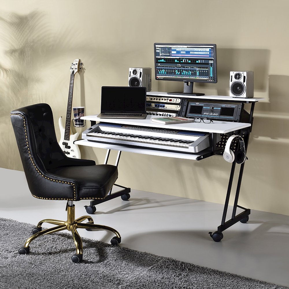 Suitor Music Recording Studio Desk, White & Black
