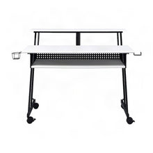 Industrial Metal and MDF Music Recording Studio Desk with Shelf, White & Black
