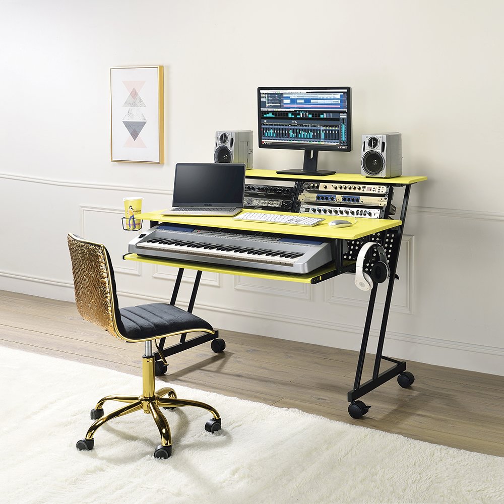 Suitor Music Recording Studio Desk, Yellow & Black