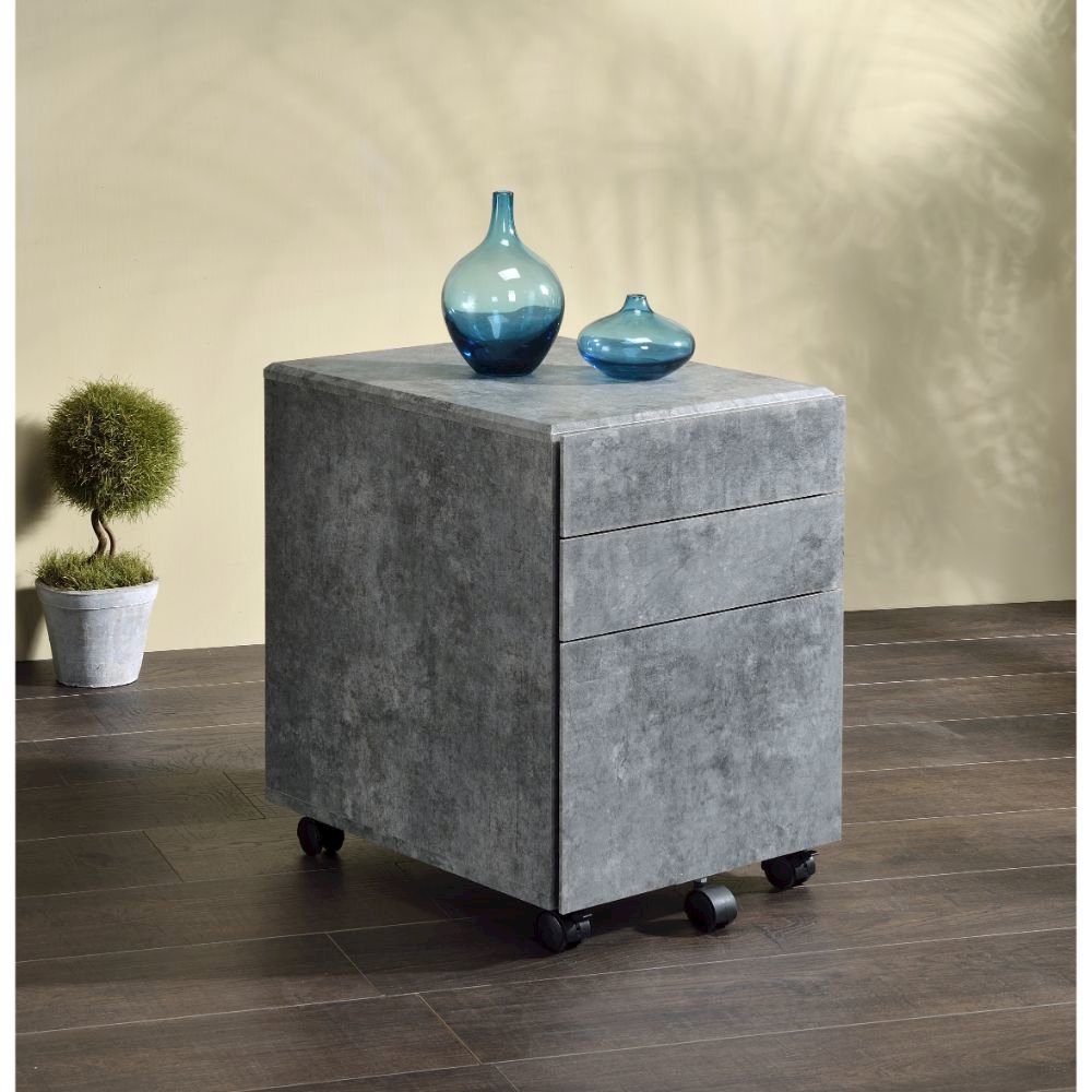 Jurgen File Cabinet, Faux Concrete & Silver