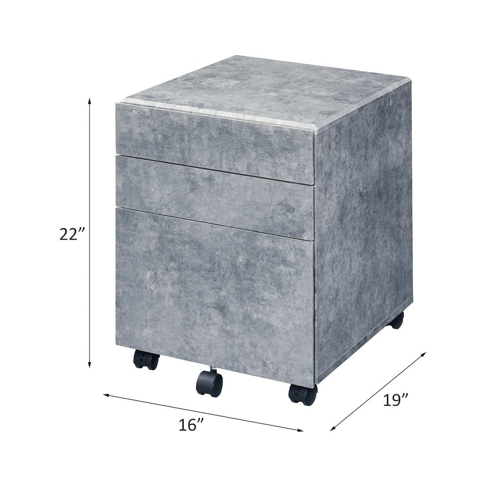Jurgen File Cabinet, Faux Concrete & Silver