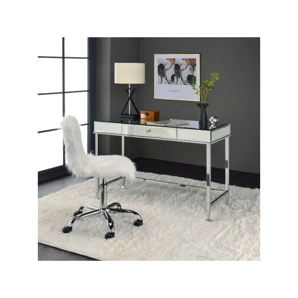 Canine Writing Desk, Mirrored and Chrome