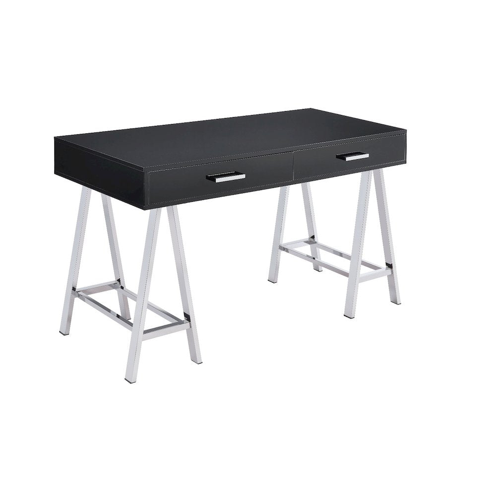 Coleen Writing Desk w/USB Port, Black High Gloss & Chrome