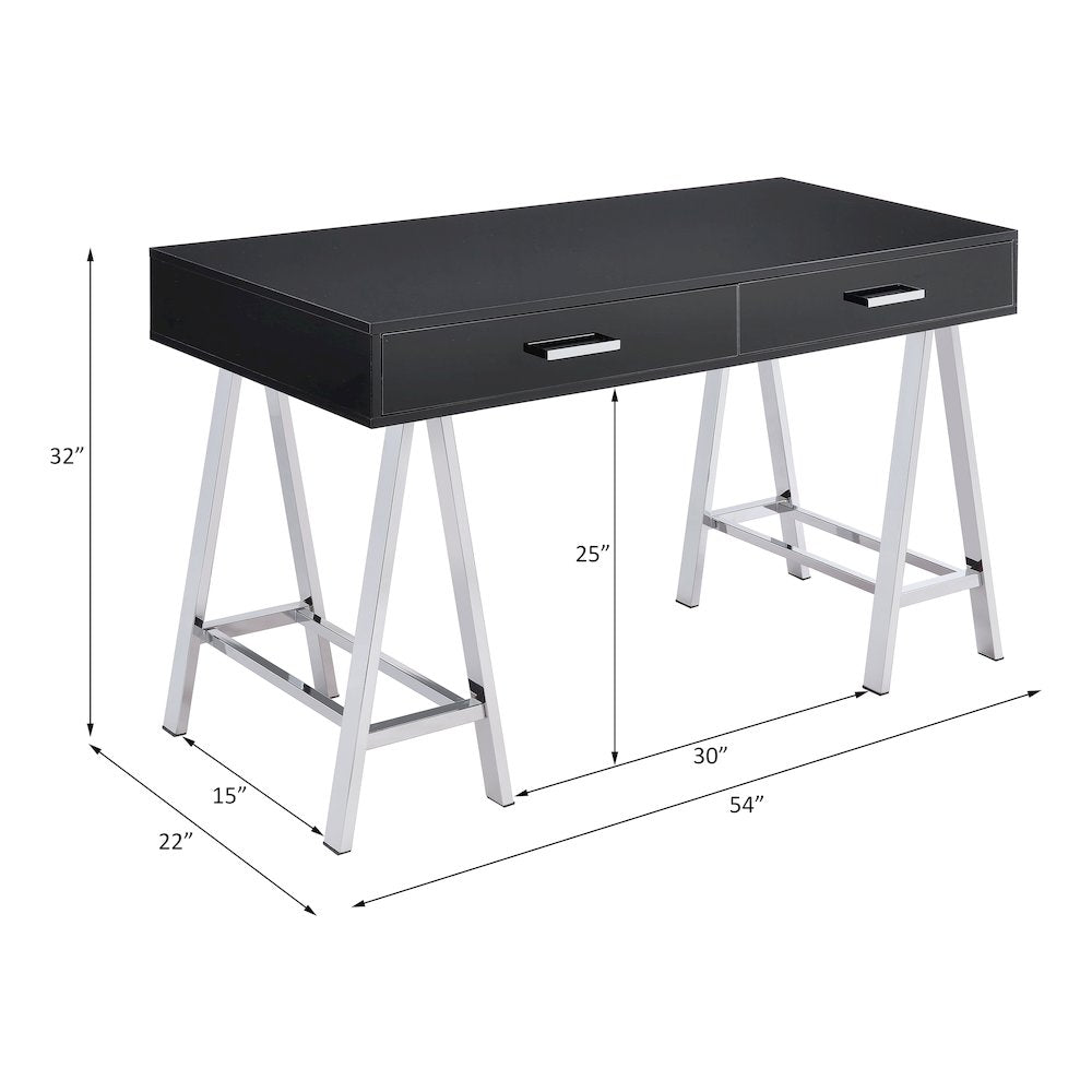 Coleen Writing Desk w/USB Port, Black High Gloss & Chrome