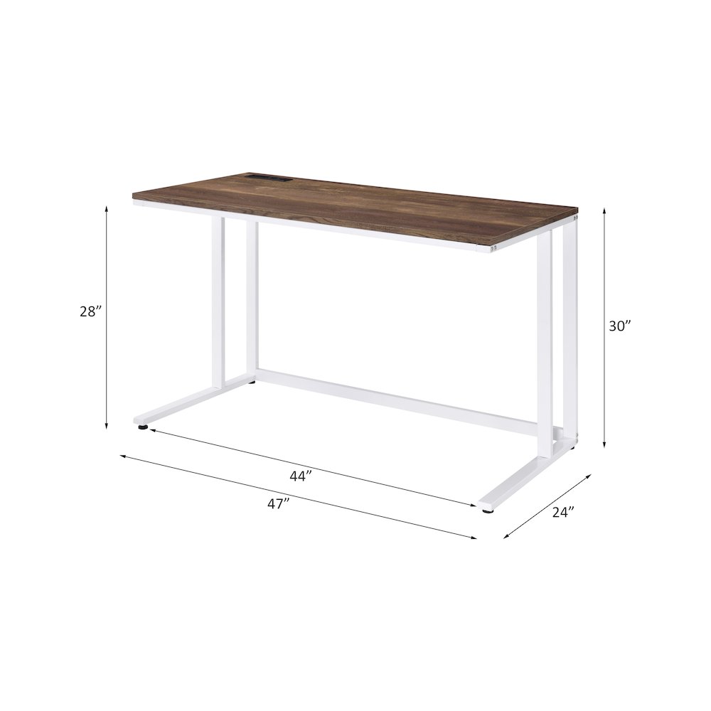 Tyrese Writing Desk w/USB Port, Walnut & White