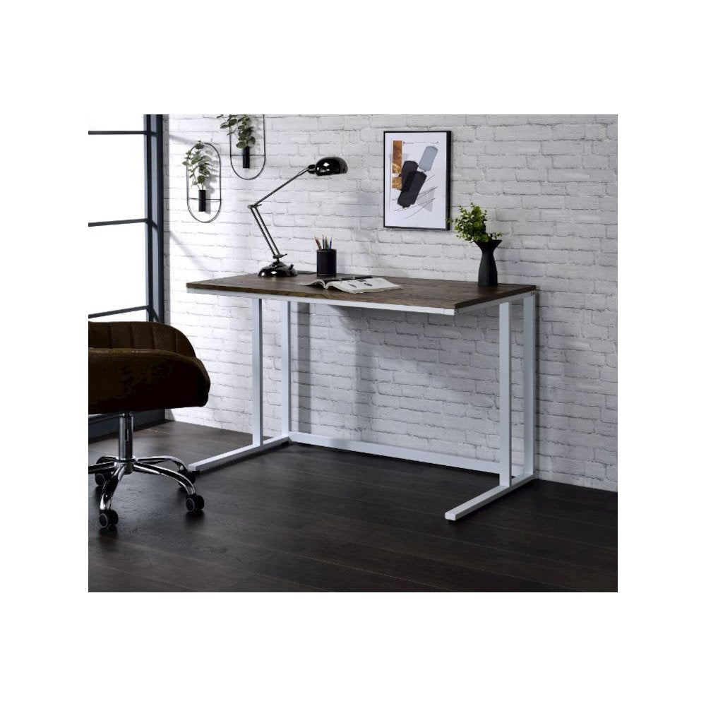 Tyrese Writing Desk w/USB Port, Walnut & White