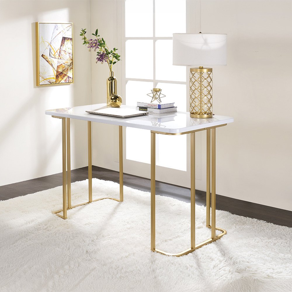 Estie Writing Desk(Same AC00902), White & Gold