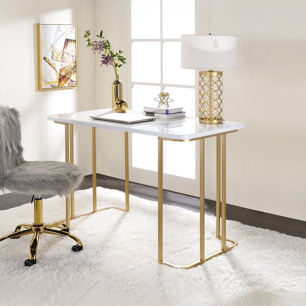Estie Writing Desk(Same AC00902), White & Gold