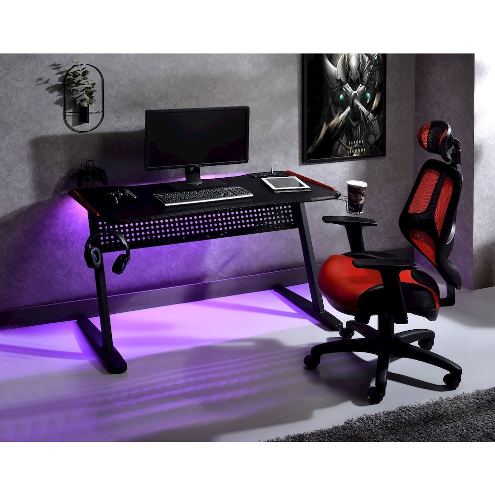 Dragi Gaming Desk w/USB Port, Black & Red