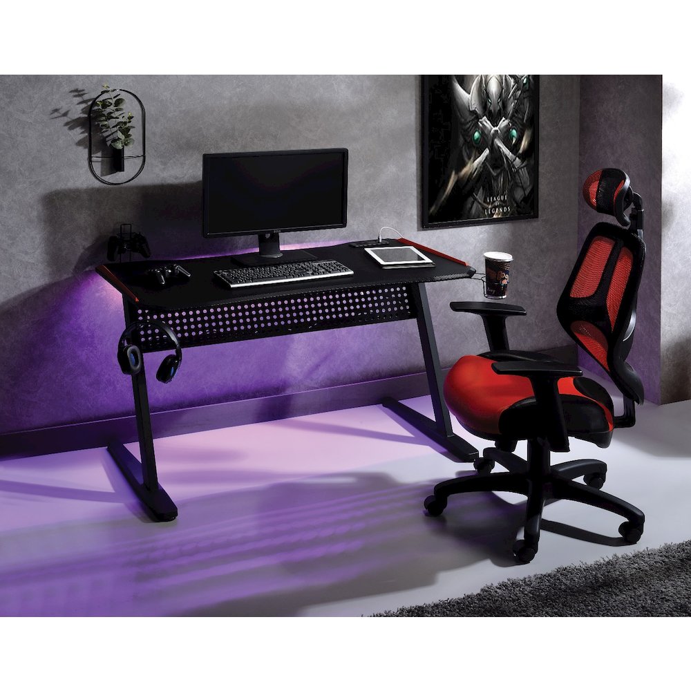 Dragi Gaming Desk w/USB Port, Black & Red