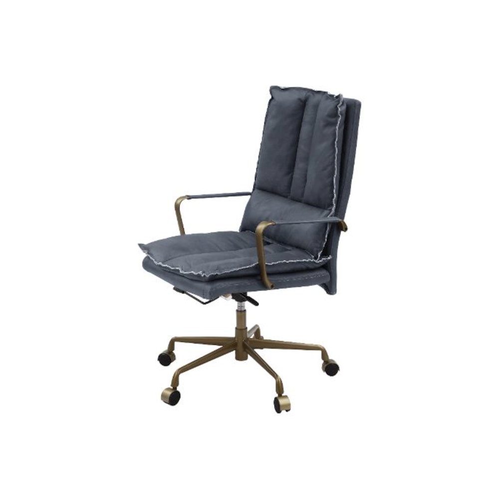 Tinzud Swivel Office Chair, Gray Top Grain Leather