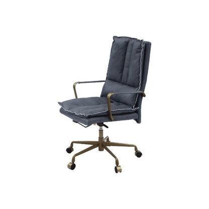 Tinzud Swivel Office Chair, Gray Top Grain Leather