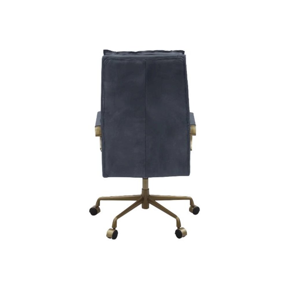 Tinzud Swivel Office Chair, Gray Top Grain Leather