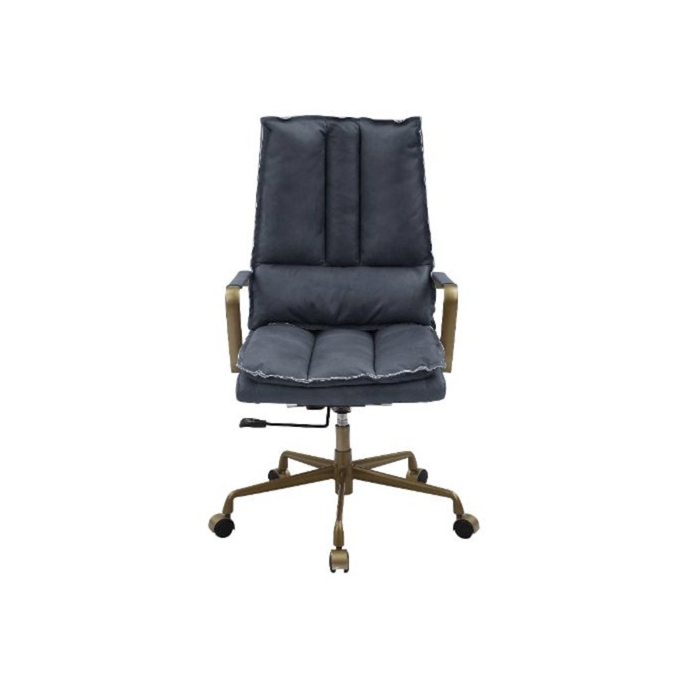 Tinzud Swivel Office Chair, Gray Top Grain Leather