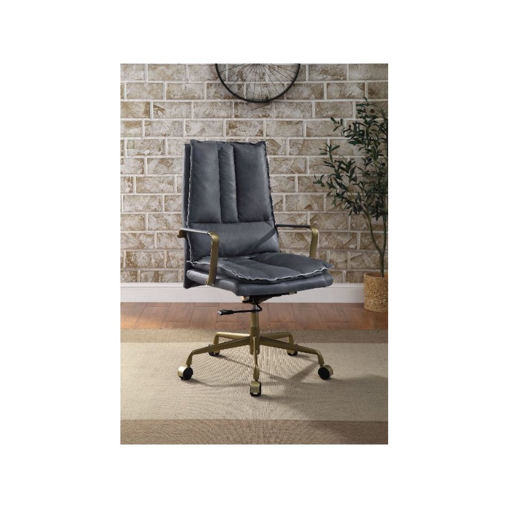 Tinzud Swivel Office Chair, Gray Top Grain Leather