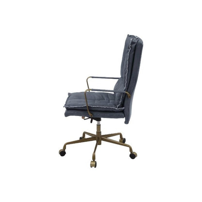Tinzud Swivel Office Chair, Gray Top Grain Leather