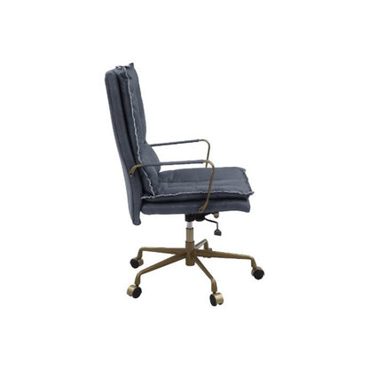 Tinzud Swivel Office Chair, Gray Top Grain Leather