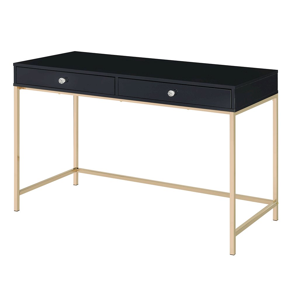 Ottey Writing Desk, Black High Gloss & Gold