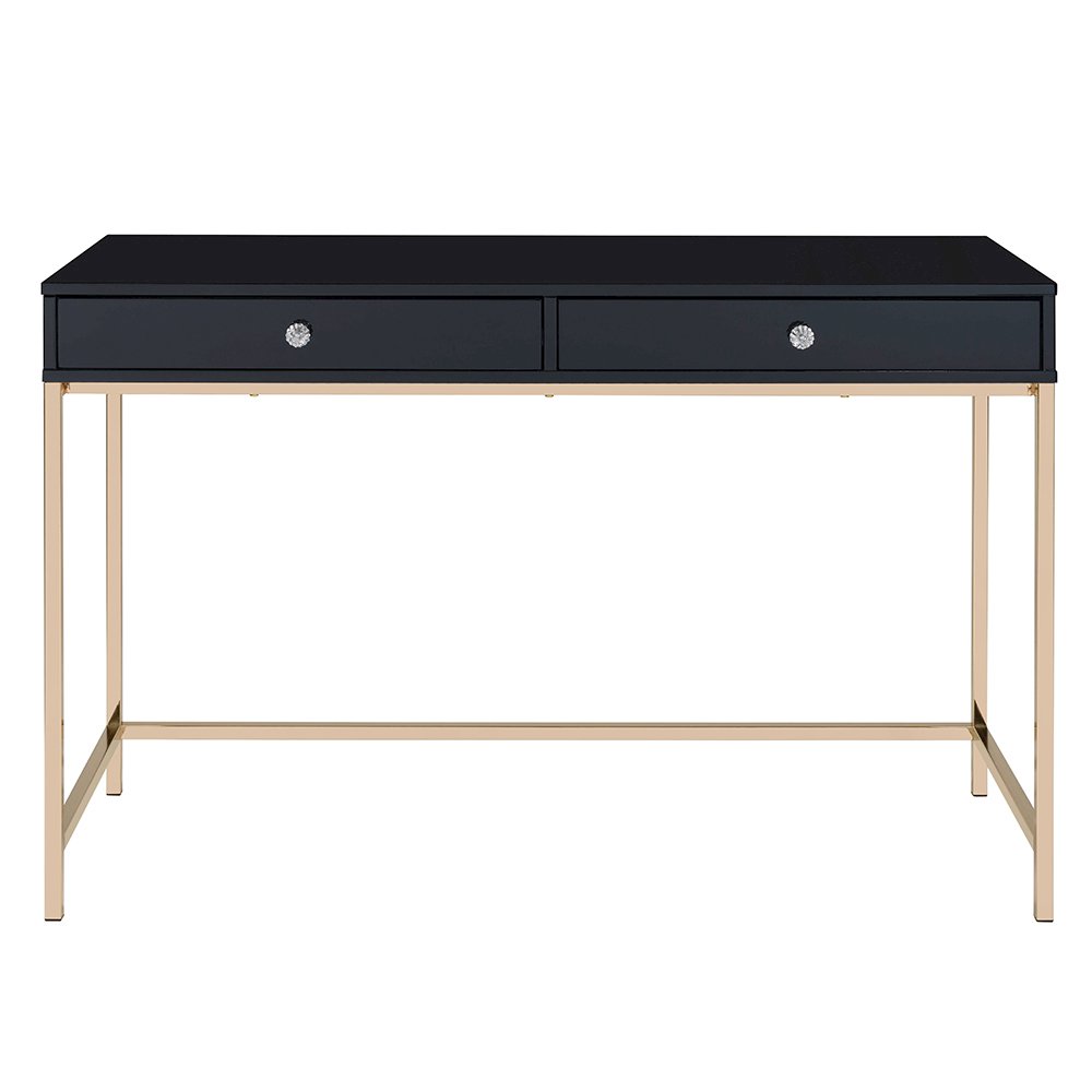 Ottey Writing Desk, Black High Gloss & Gold