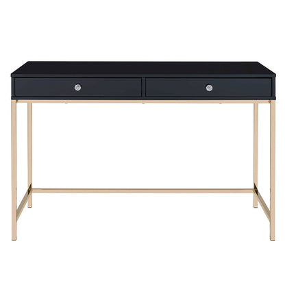 Ottey Writing Desk, Black High Gloss & Gold