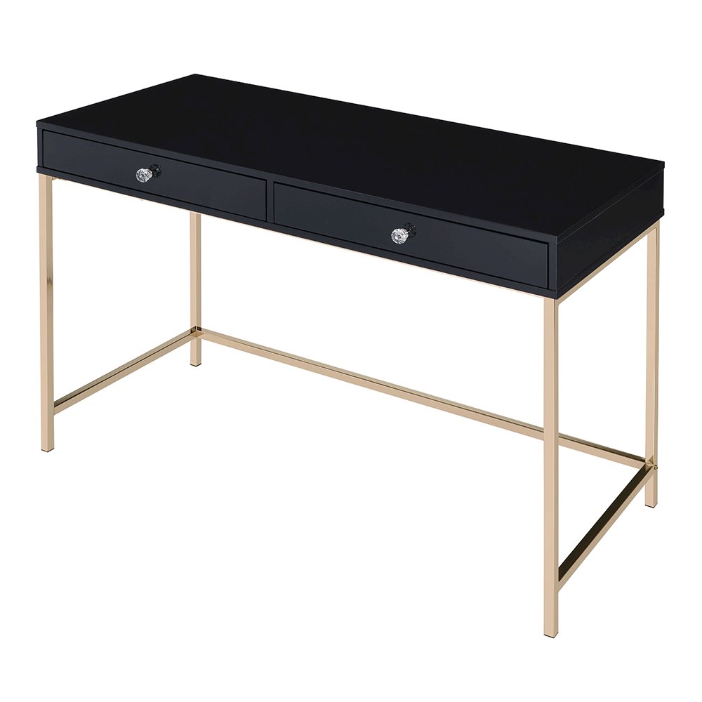 Ottey Writing Desk, Black High Gloss & Gold