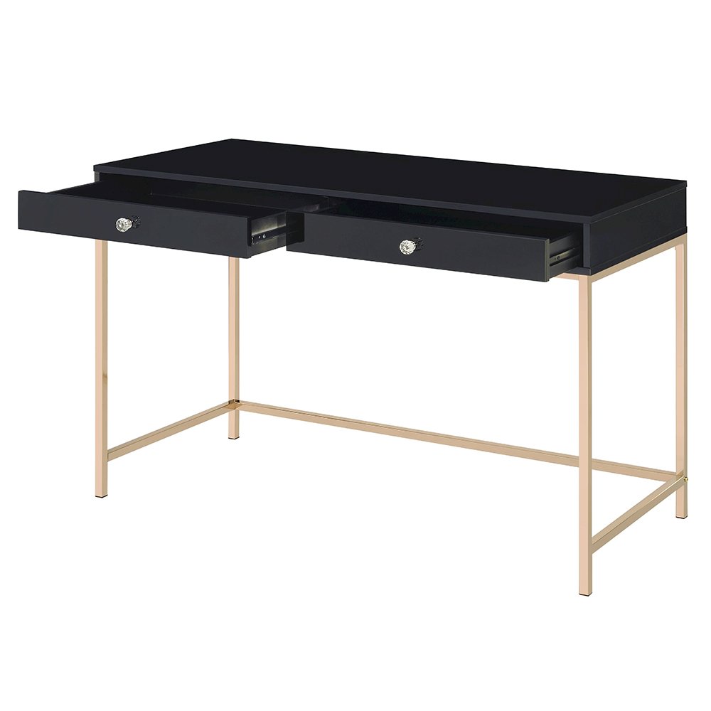 Ottey Writing Desk, Black High Gloss & Gold