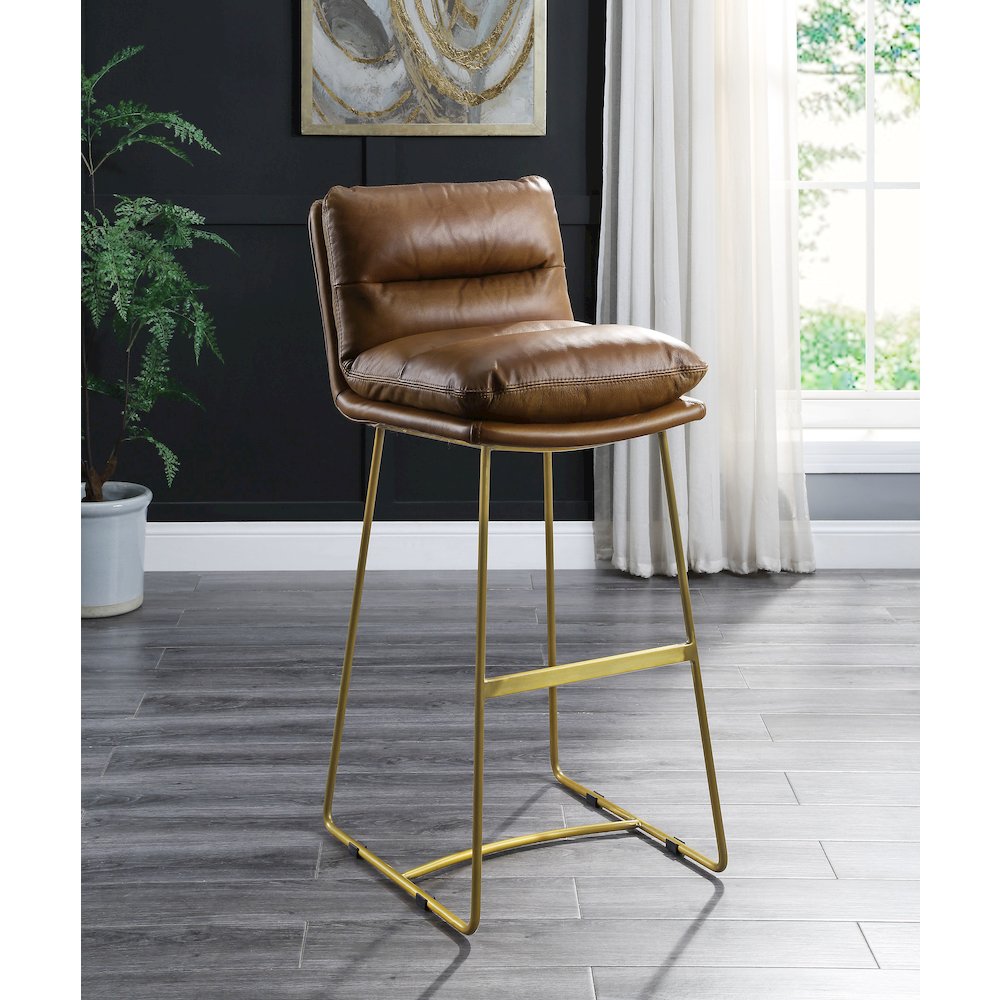 Alsey Bar Stool, Saddle Brown Top Grain Leather