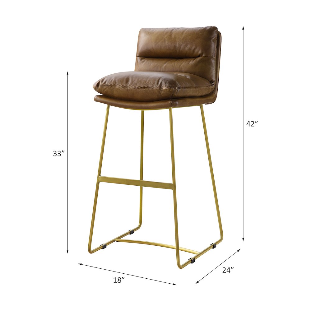 Alsey Bar Stool, Saddle Brown Top Grain Leather