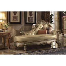Vendome Chaise w/2 Pillows, Bone Leatherette & Gold Patina