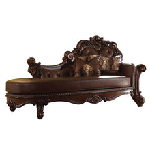 Vendome Chaise w/2 Pillows, Leatherette & Cherry