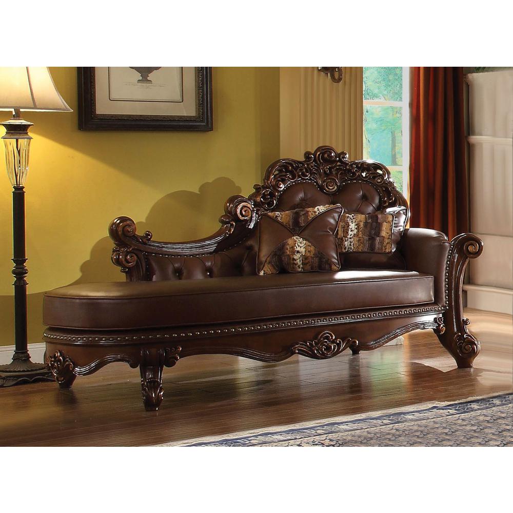 Vendome Chaise w/2 Pillows, Leatherette & Cherry
