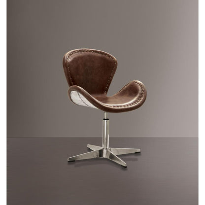 Brancaster Accent Chair w/Swivel, Retro Brown Top Grain Leather & Aluminum